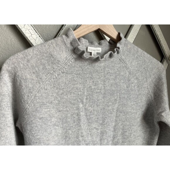 Garnet Hill Women's XS Ruffled Mock Neck 100% Cashmere Sweater - Gray - Picture 5 of 8